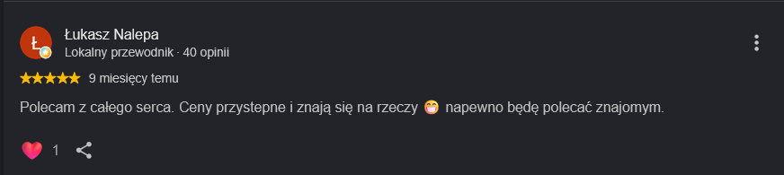 Zrzut opinii klienta 5